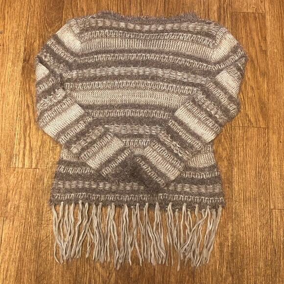 Knox Rose Beige Taupe Long Sleeve Fuzzy Fringe Pullover Sweater Size Small - Picture 7 of 10